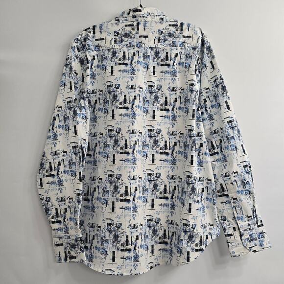 Robert Graham Men’s XL Classic Fit Button Down Shirt Abstract Blue White Stretch - Picture 3 of 11